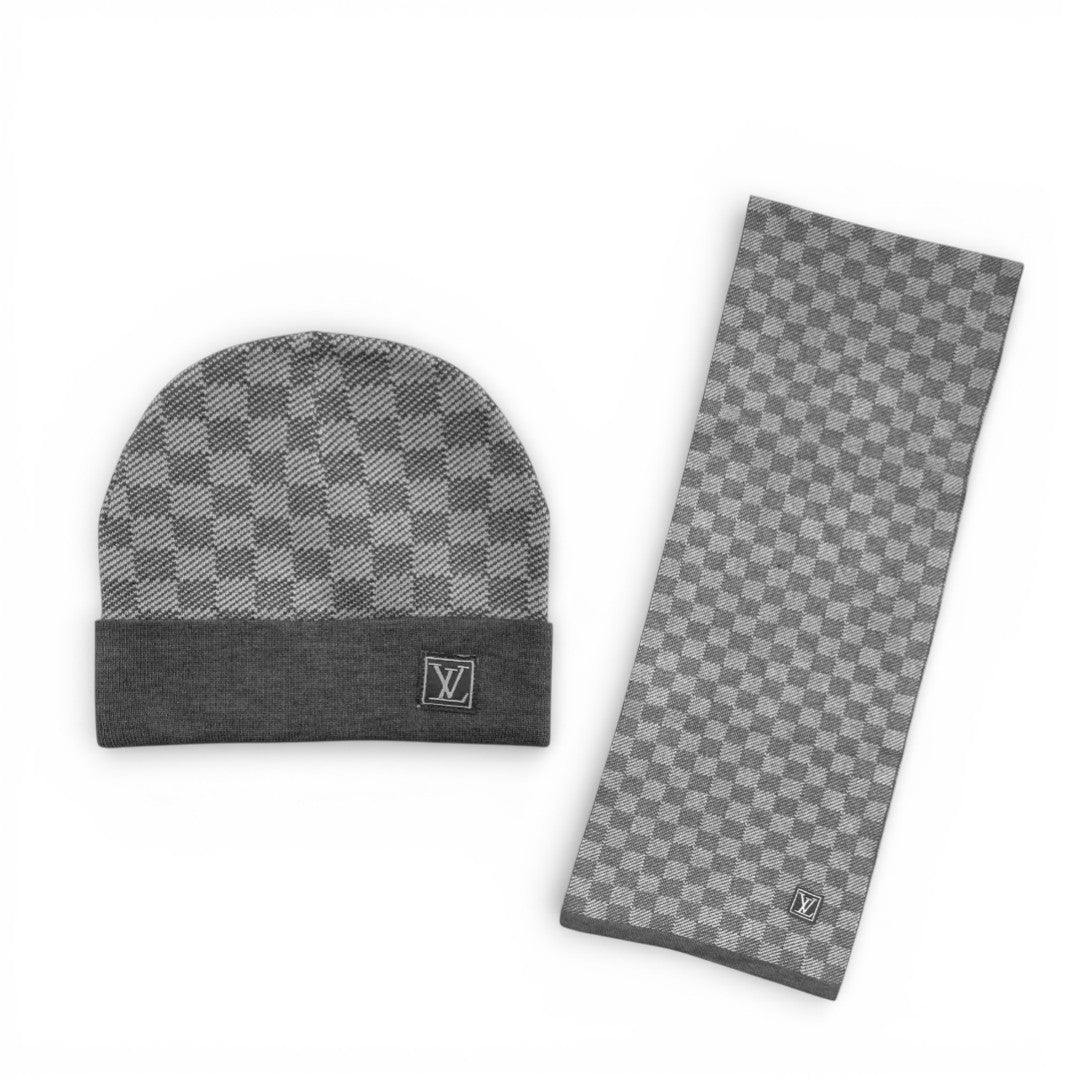 LV Beanie & Scarf Gray