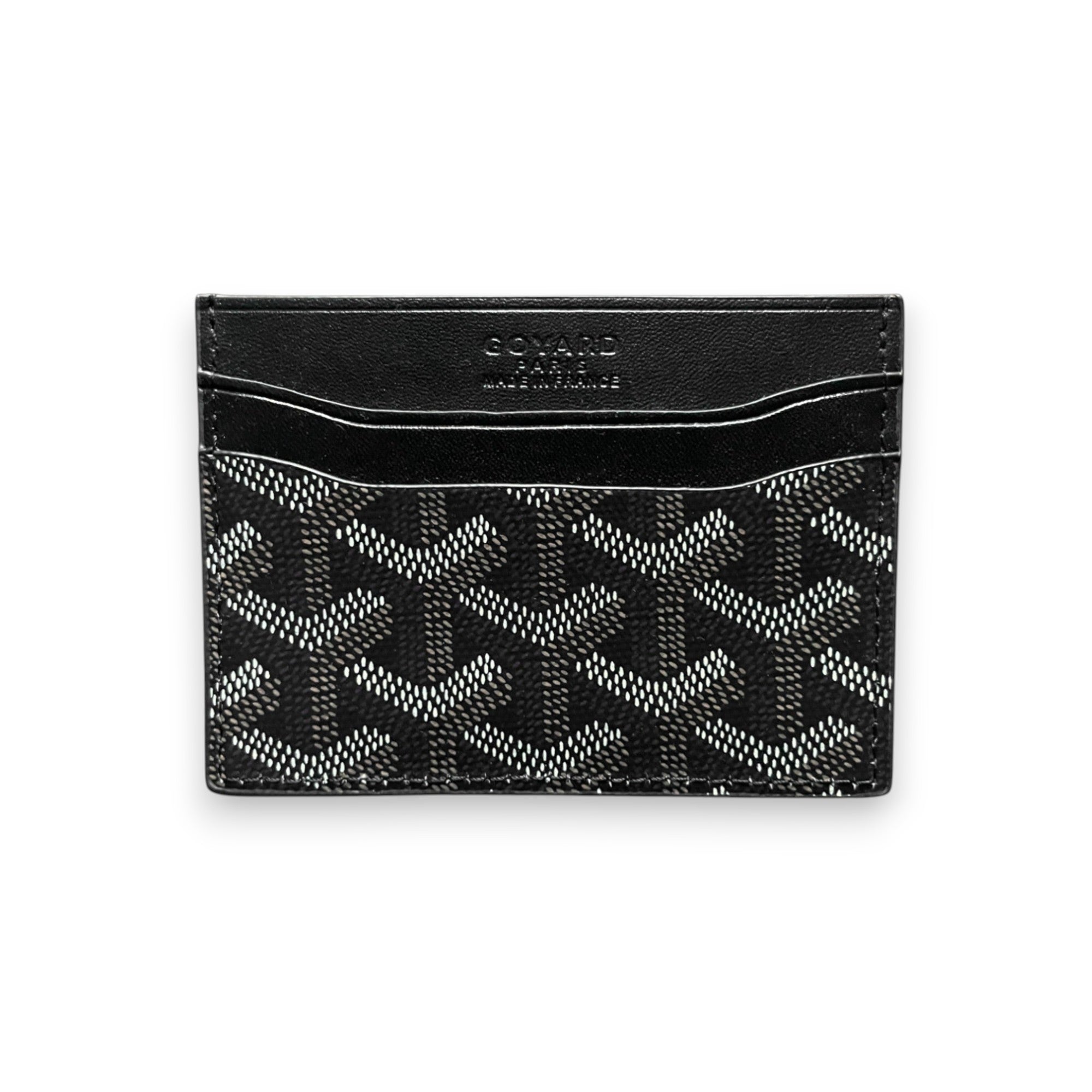Black Goyard card holder by Central ae featuring the iconic logo and sleek design for stylish organization.