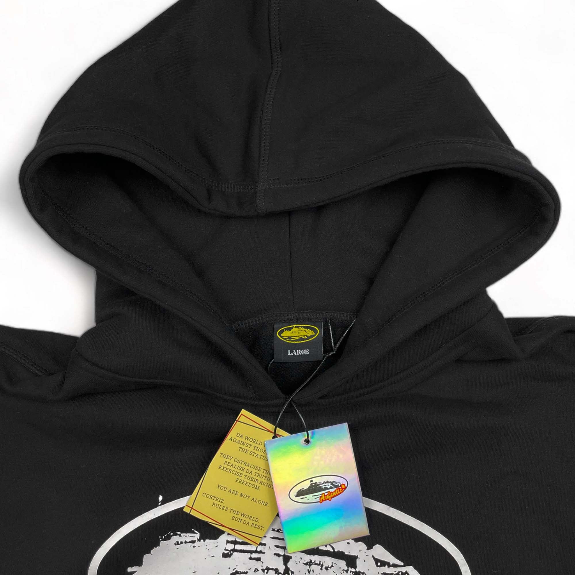 Corteiz Alcatraz black hoodie featuring a stylish design and comfortable fit, perfect for casual wear.