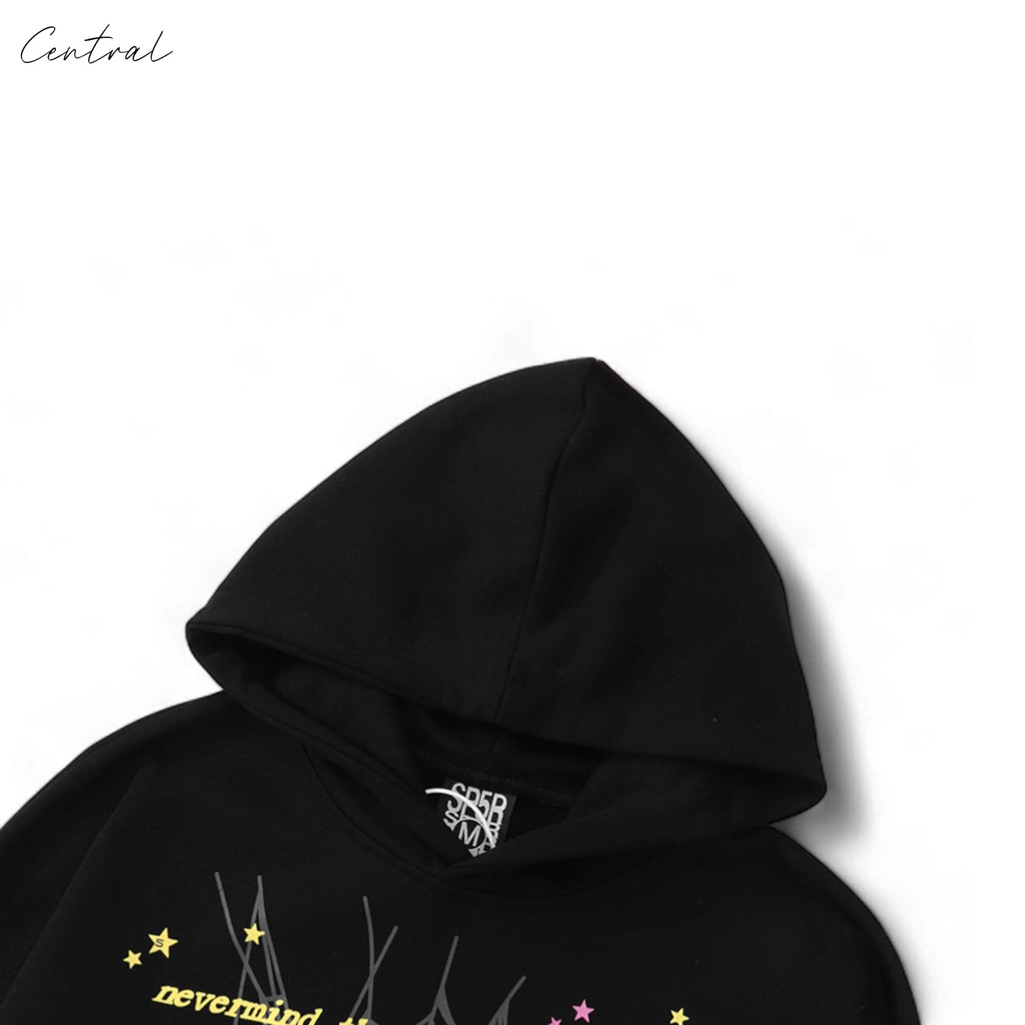 Black P*nk hoodie by Central ae, featuring a stylish design and comfortable fit, displayed on a neutral background.
