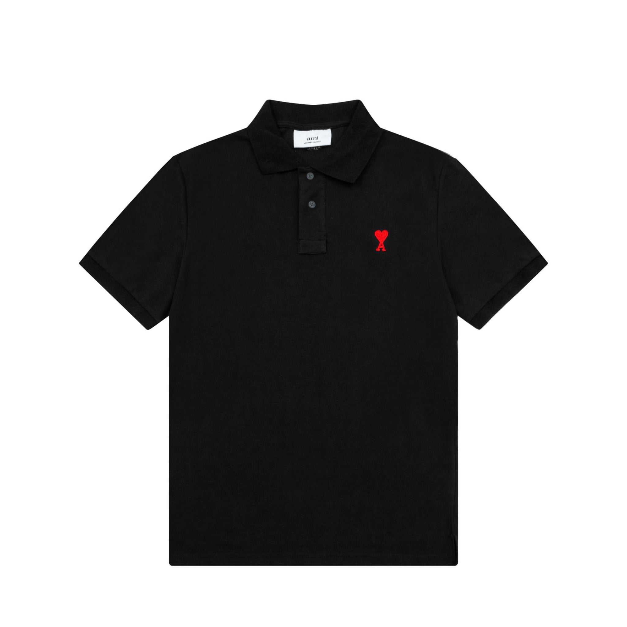Ami Paris ADC embroidered polo shirt in navy with logo detail on chest, short sleeves, and classic collar.
