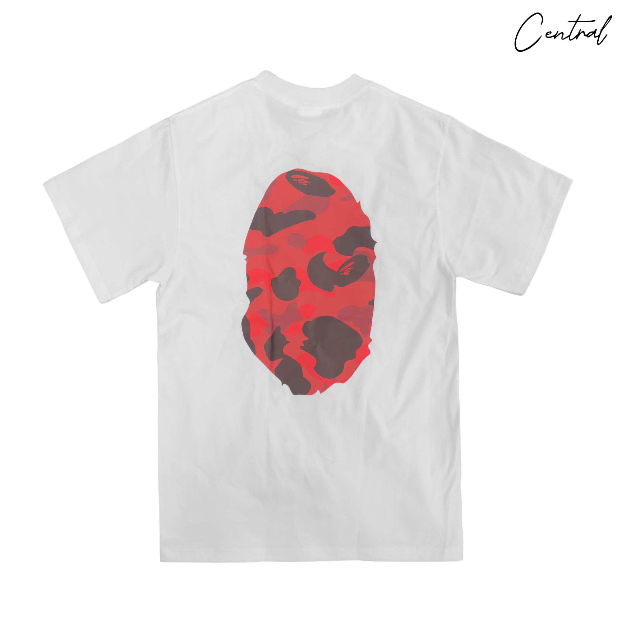 BAPE Color Camo Big Ape Head Tee in white and red featuring a large ape graphic on the front.