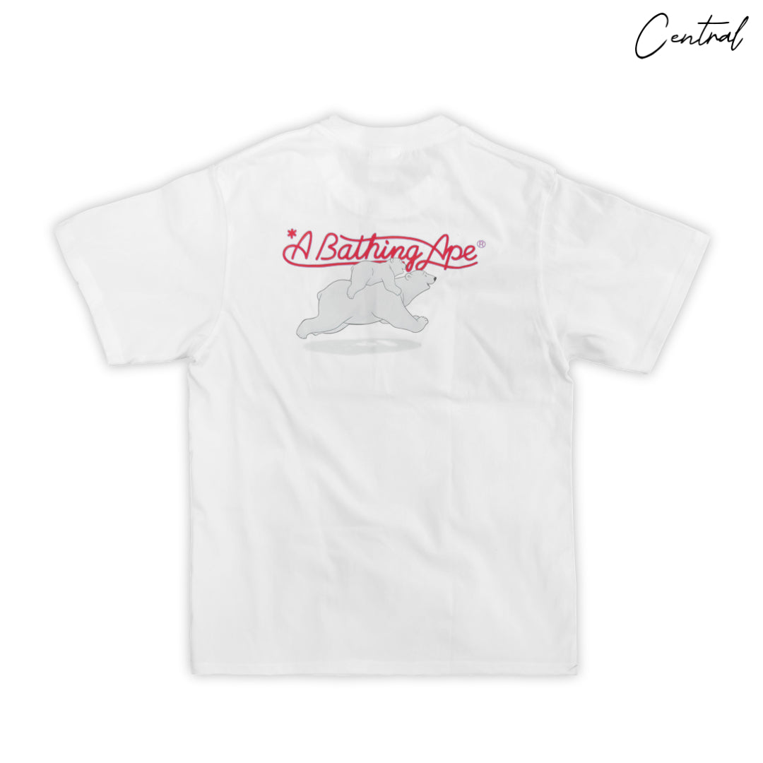 BAPE x Coca-Cola white Photo Ape Head Tee featuring iconic graphic and relaxed fit design.