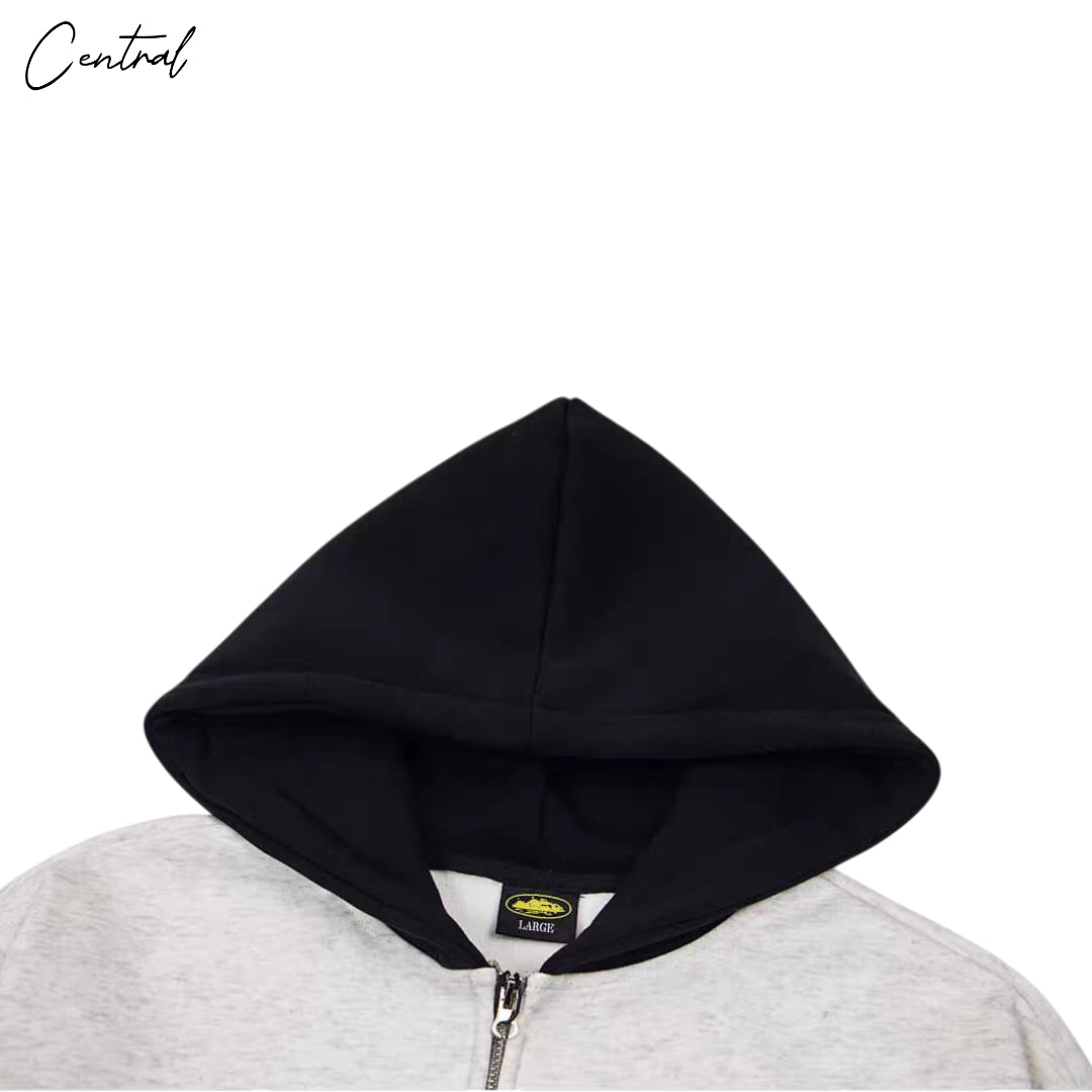 Corteiz Ribbed Sporteiz Zip Hoodie in black, featuring a zip closure and ribbed texture, displayed on a mannequin.