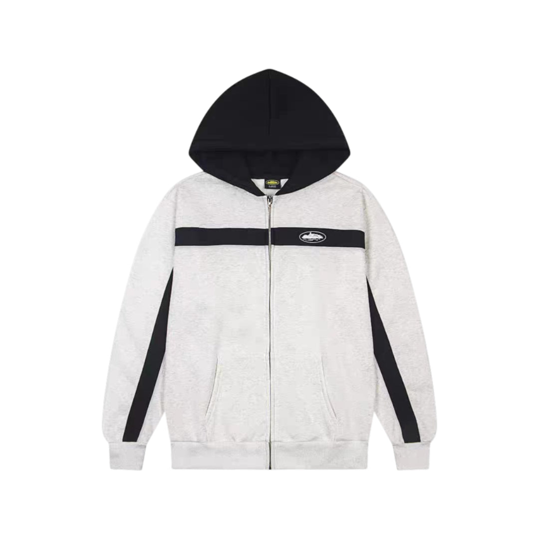 Corteiz Ribbed Sporteiz Zip Hoodie in a stylish design, featuring ribbed texture and zip closure for active wear.