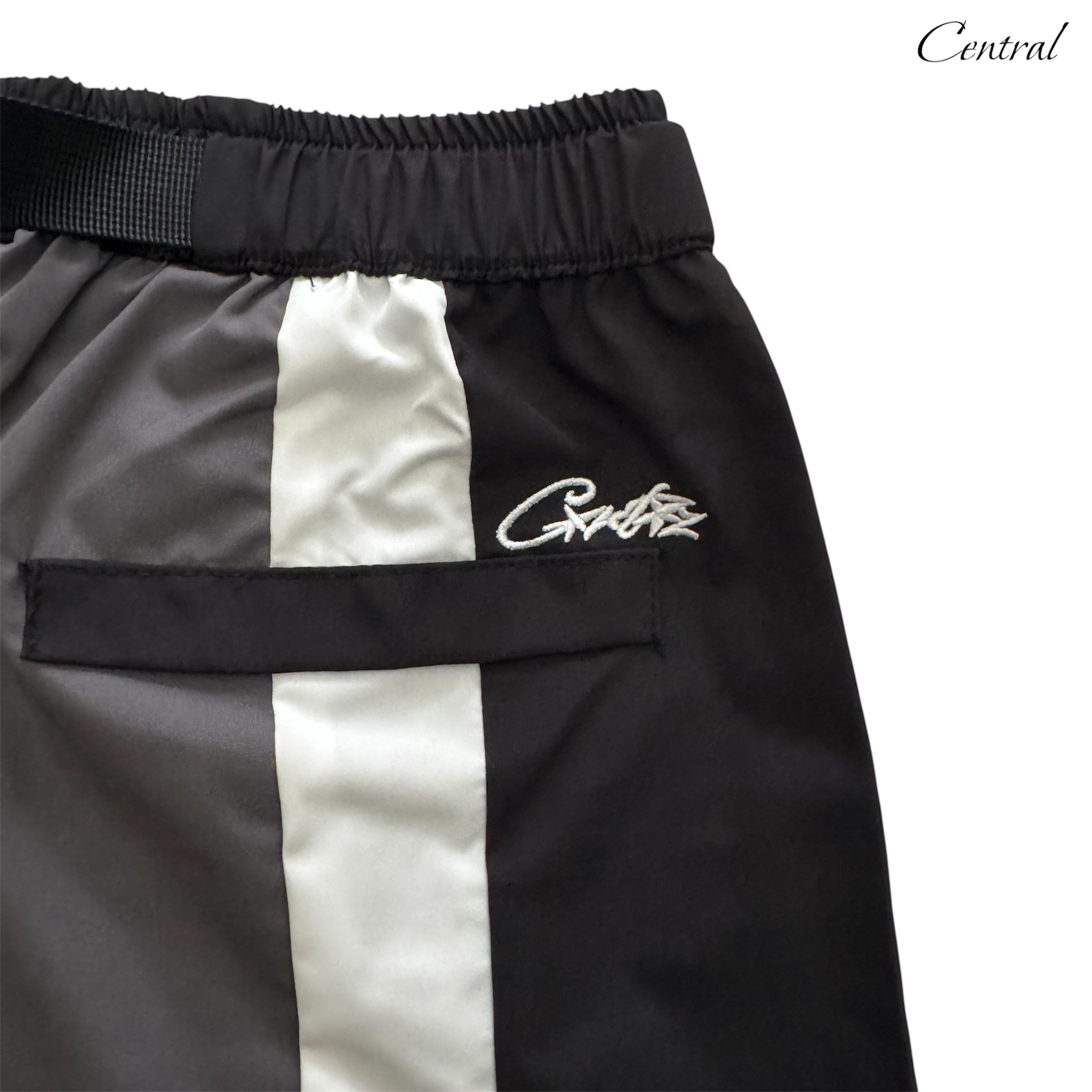 Black Corteiz shorts featuring a relaxed fit and stylish design, perfect for casual wear and summer outings.