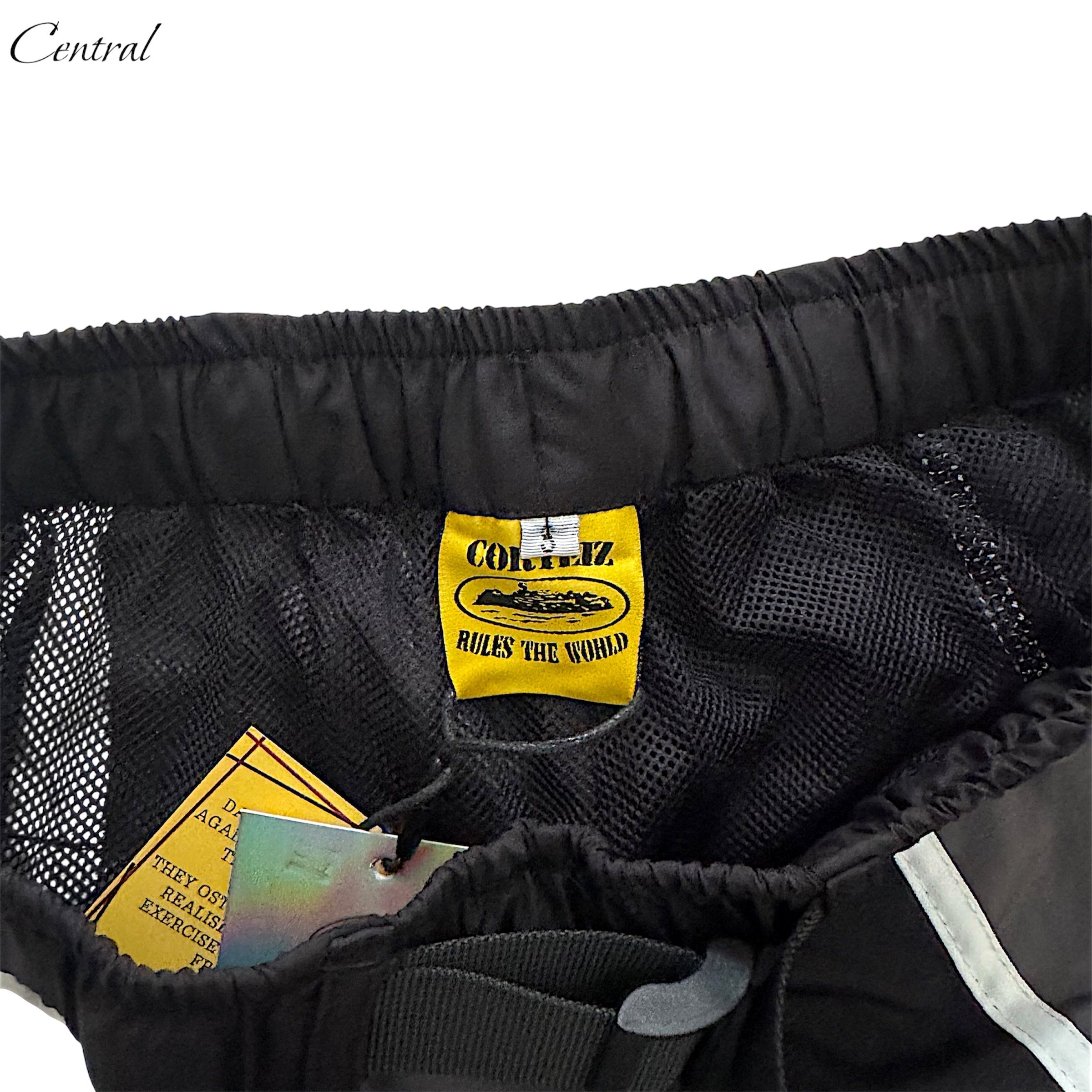Black Corteiz shorts featuring a comfortable fit and stylish design, ideal for casual wear or workouts.
