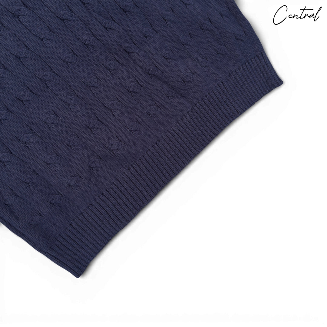 Navy cable-knit cotton jumper by Polo Ralph Lauren, featuring a textured design and classic crew neckline.