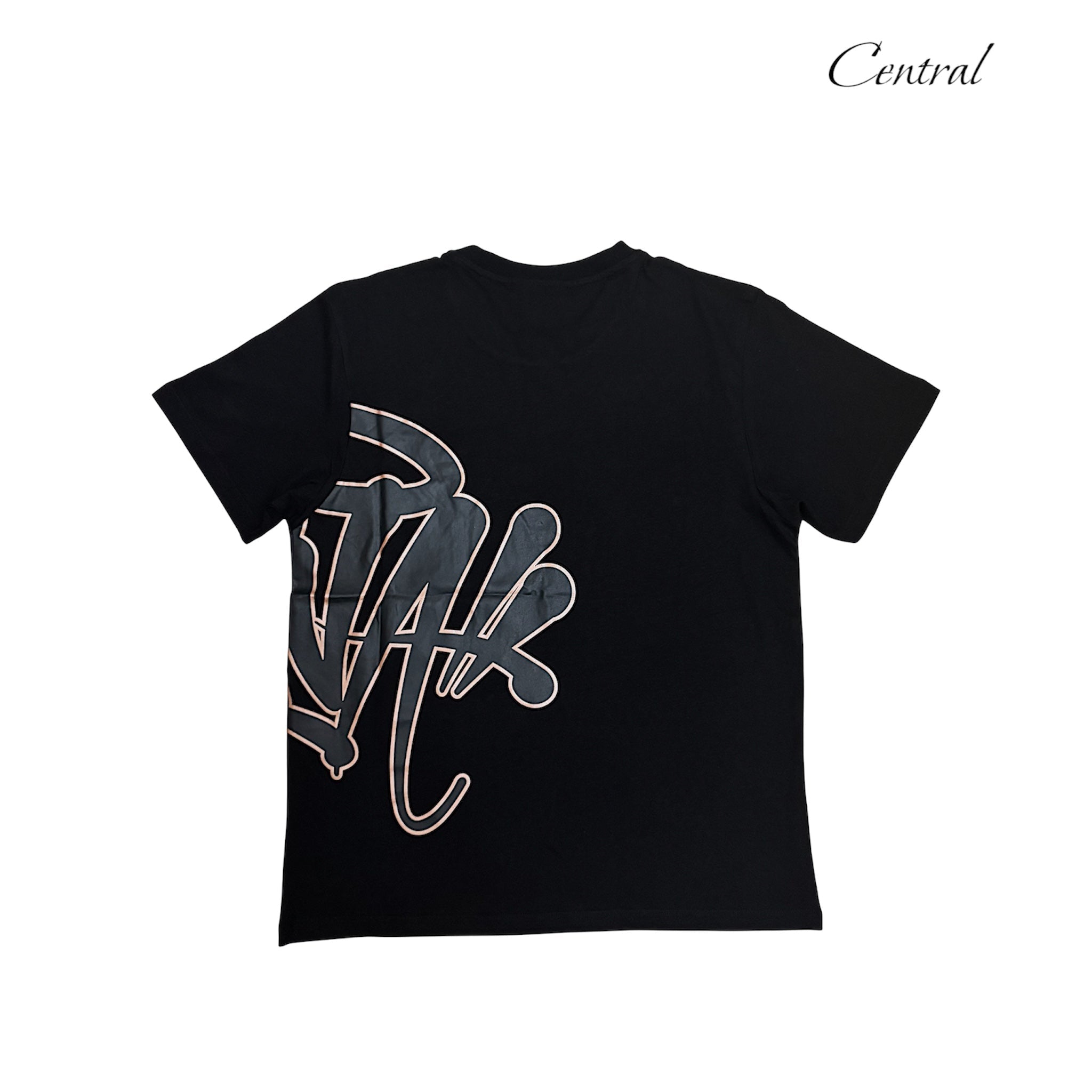 Black and rose gold Syna T-shirt and shorts set displayed on a neutral background. Comfortable and stylish activewear.