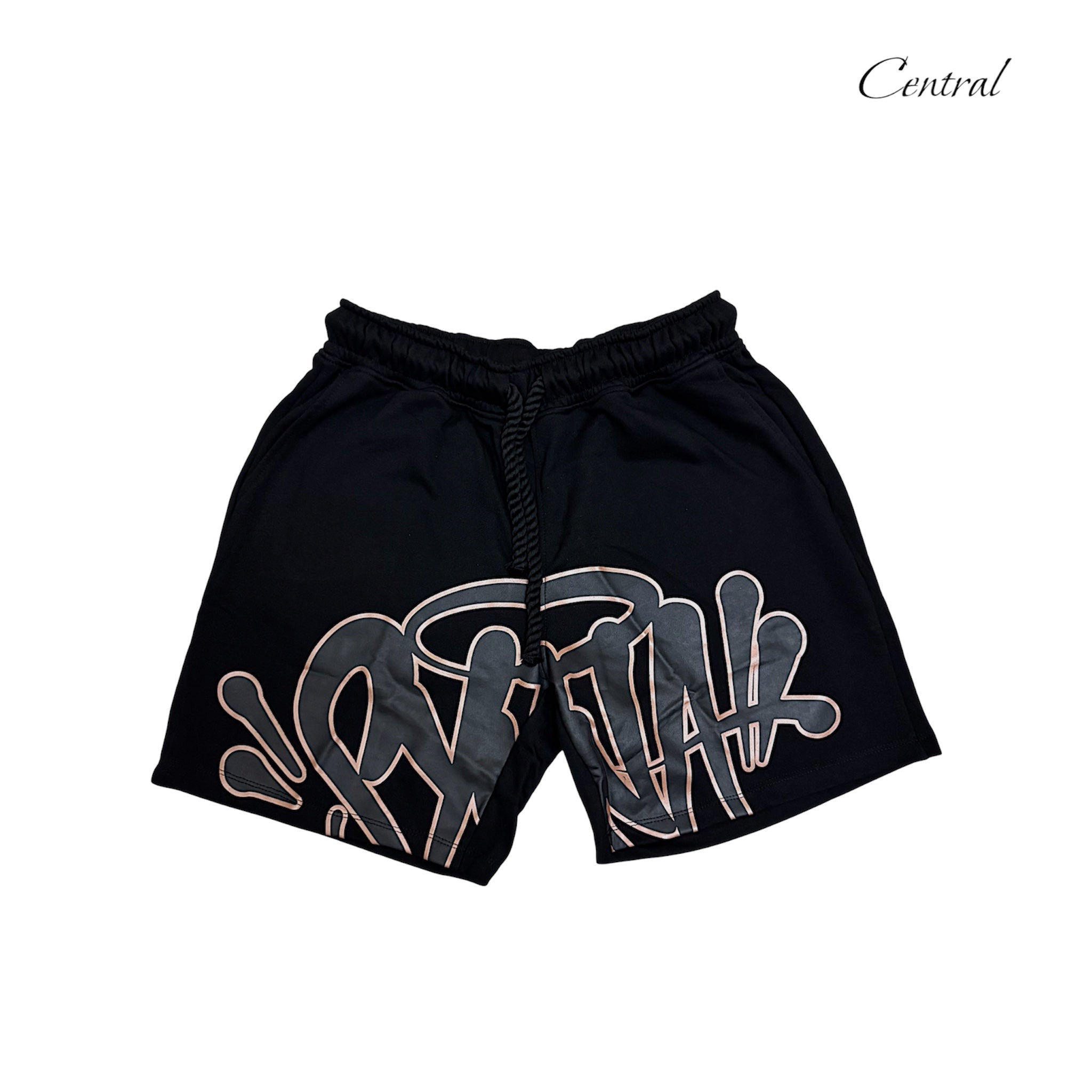 Black and rose gold Syna T-Shirt and Shorts Set displayed on a neutral background.
