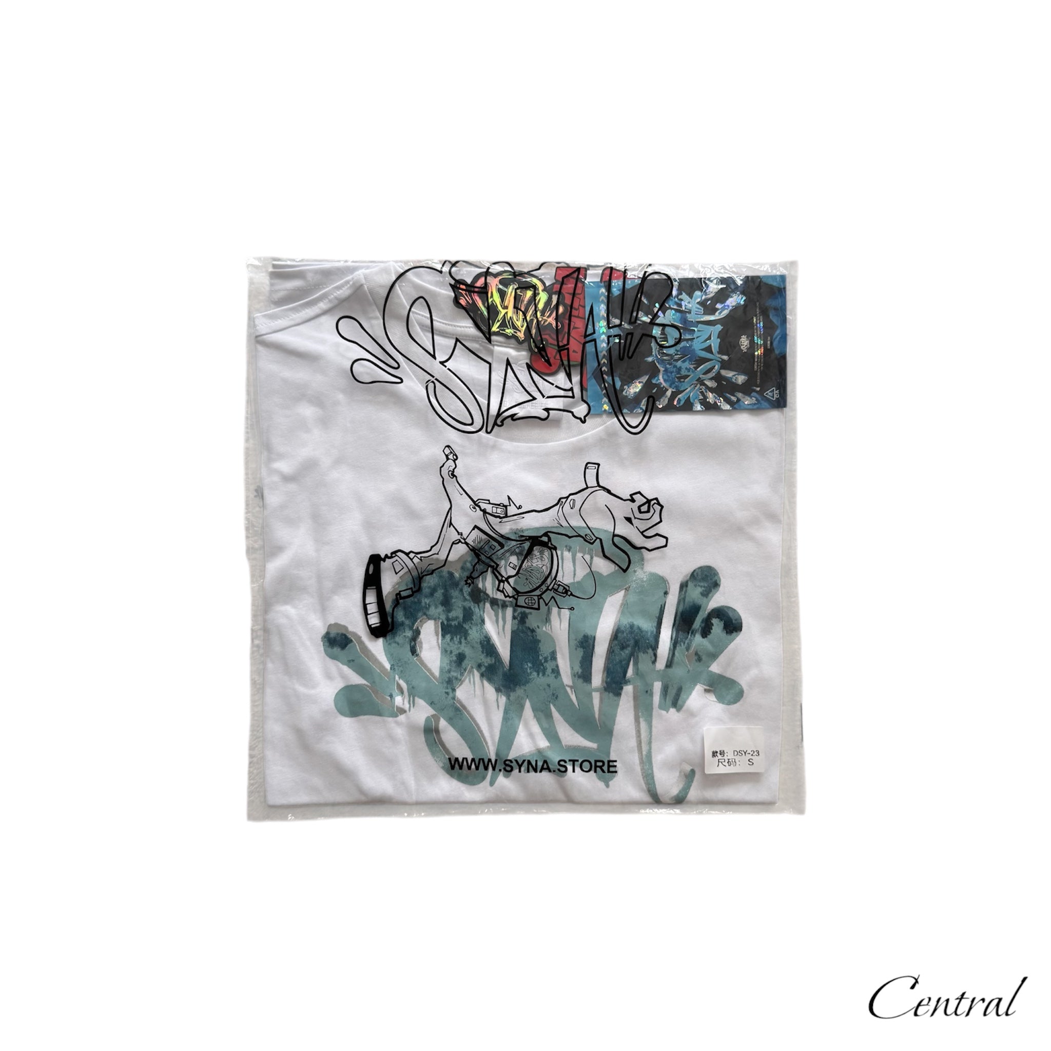 Syna World Ice Tee in white and blue featuring a modern design and relaxed fit for casual wear.