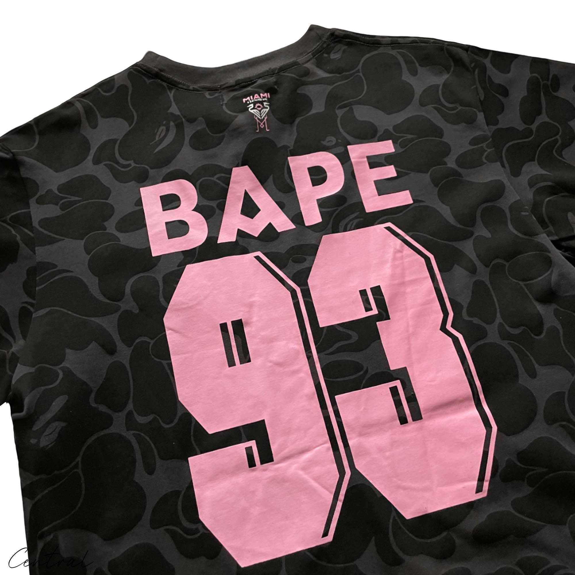 BAPE x Inter Miami black camo t-shirt featuring a unique camouflage design by Central ae.