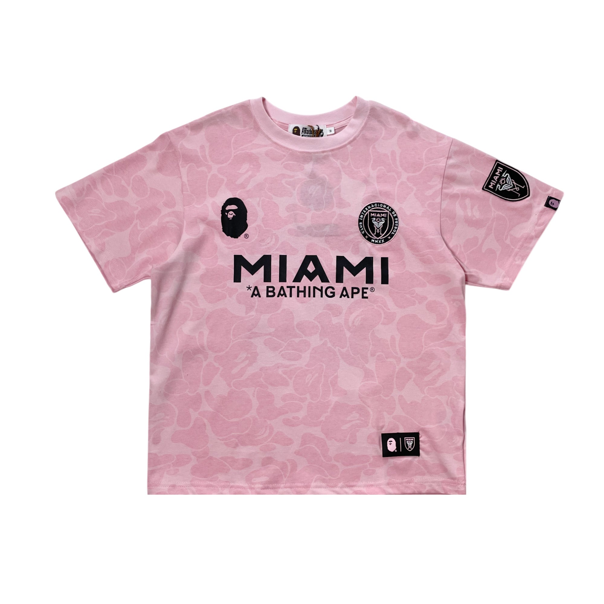 BAPE x Inter Miami pink camo t-shirt featuring a stylish design by Central ae.