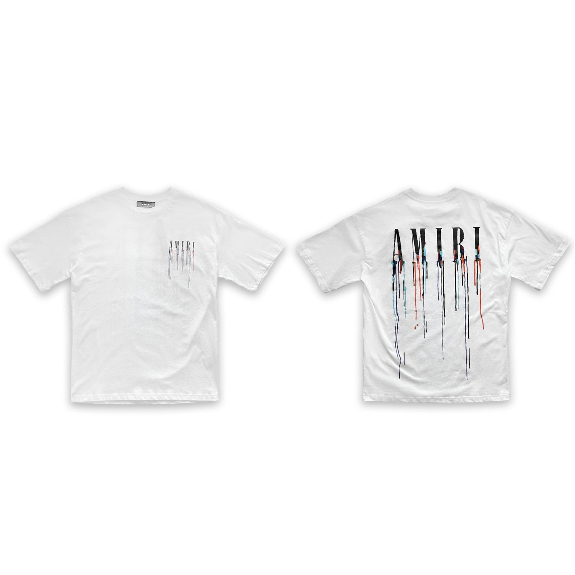 Amiri Paint Drip White T-Shirt by Central ae, featuring a unique paint drip design on a classic white tee.