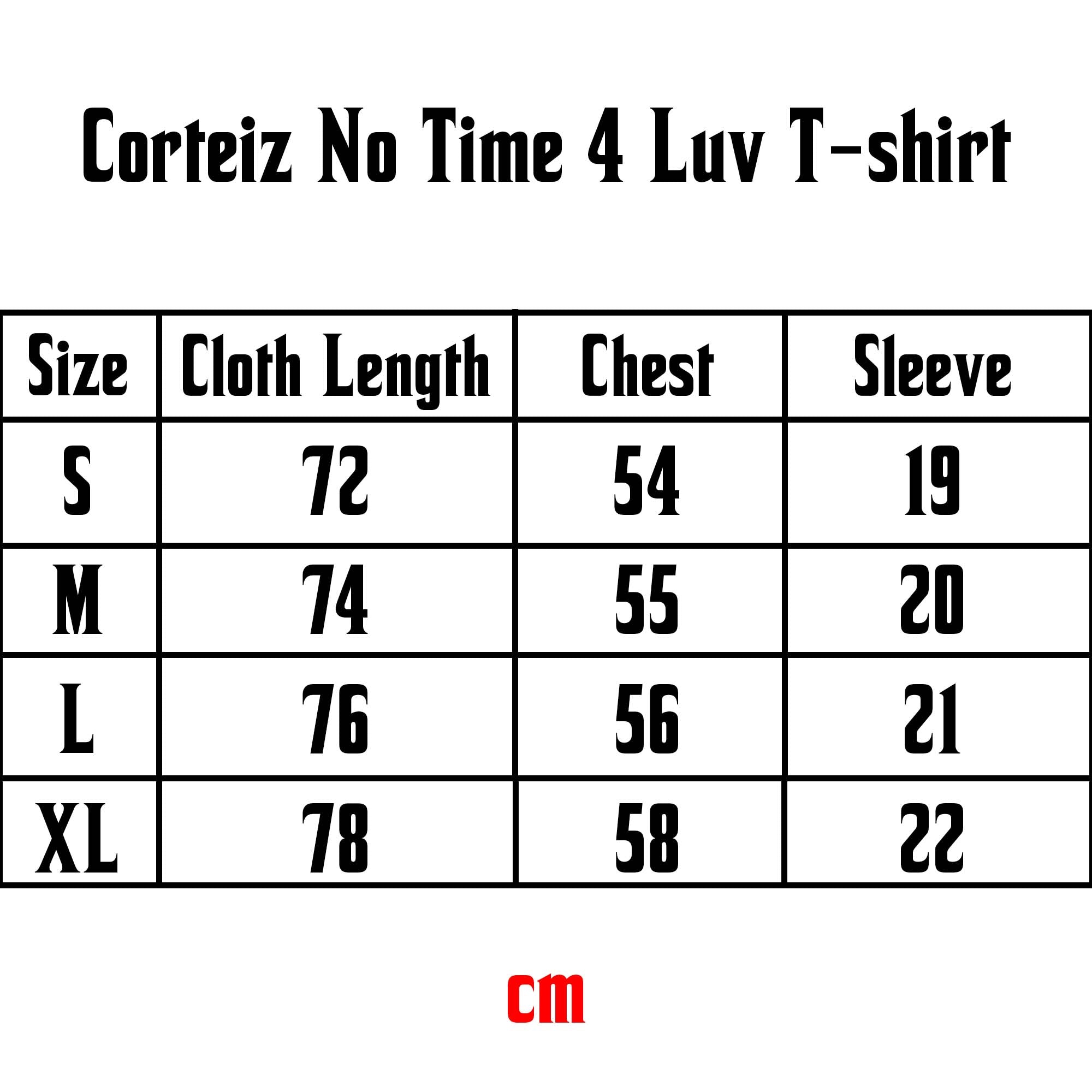 Central AE Corteiz No Time 4 Luv T-shirt, black cotton tee with bold graphic print, casual streetwear style.