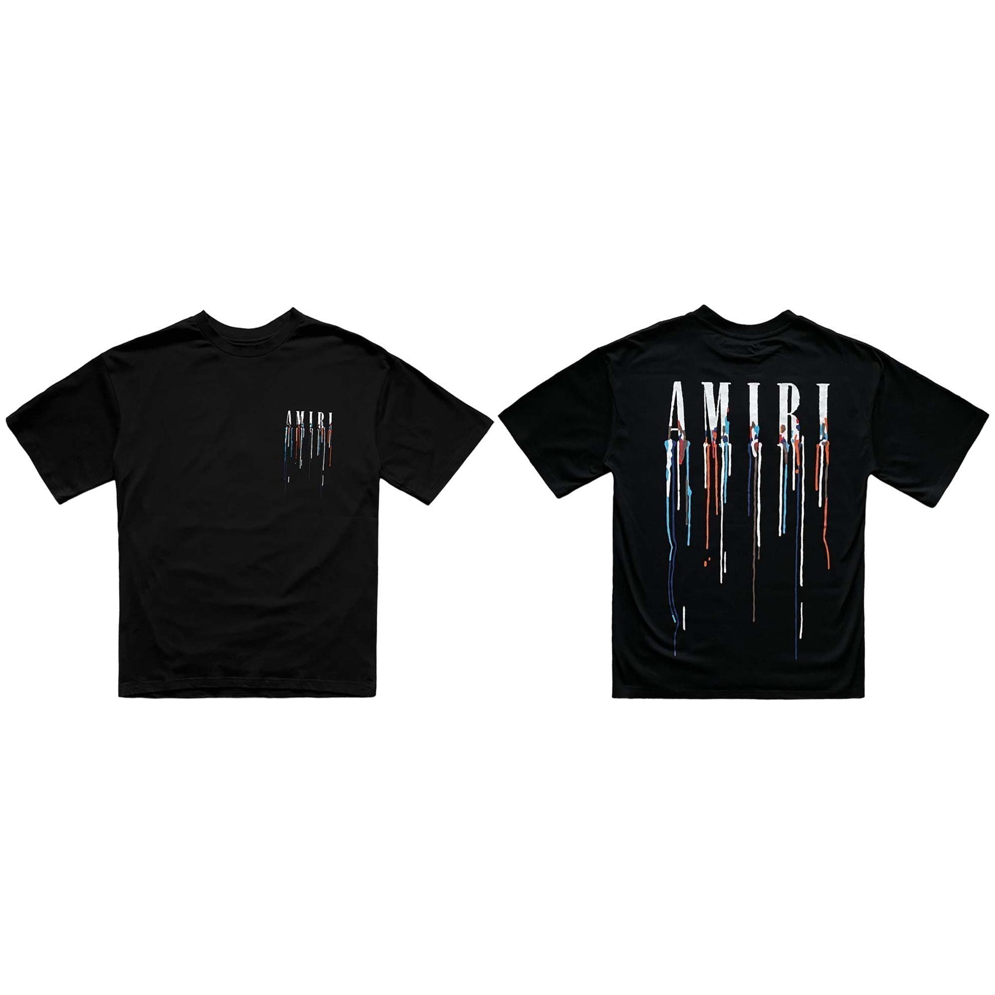 Amiri Paint Drip Black T-Shirt featuring a unique paint drip design on a classic black tee.
