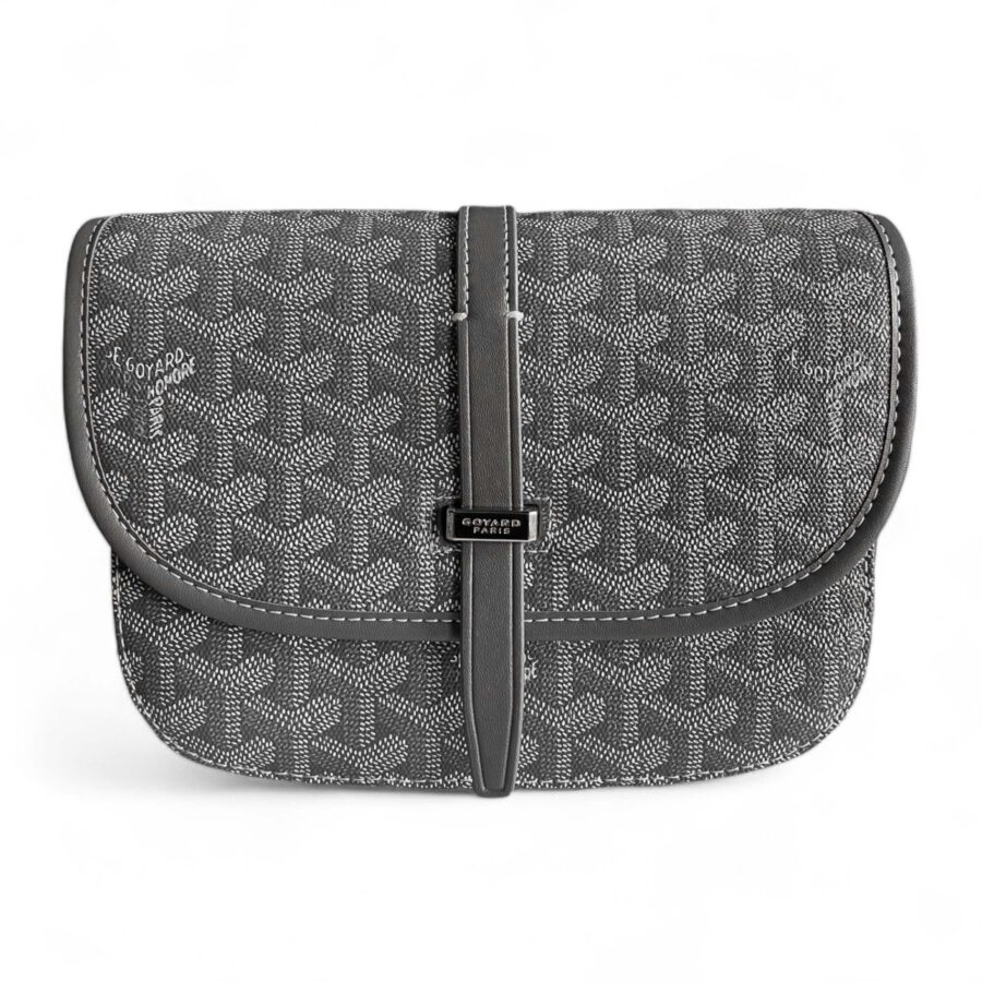 Grey Goyard bag from Central ae, featuring a classic design and signature pattern, displayed on a neutral background.