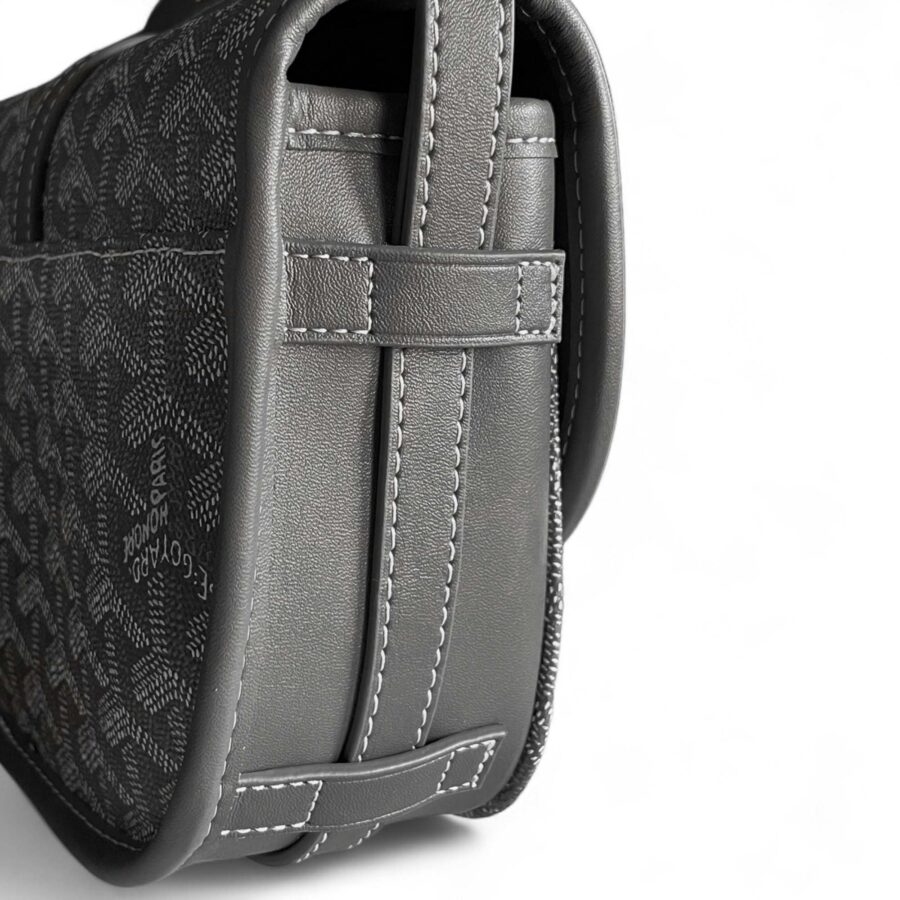 Grey Goyard bag by Central ae, featuring a sleek design and signature pattern, displayed on a neutral background.