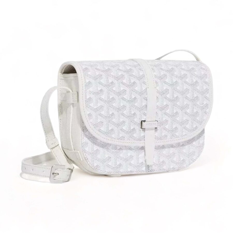 White Goyard bag by Central ae featuring a classic design and signature pattern, displayed against a neutral background.