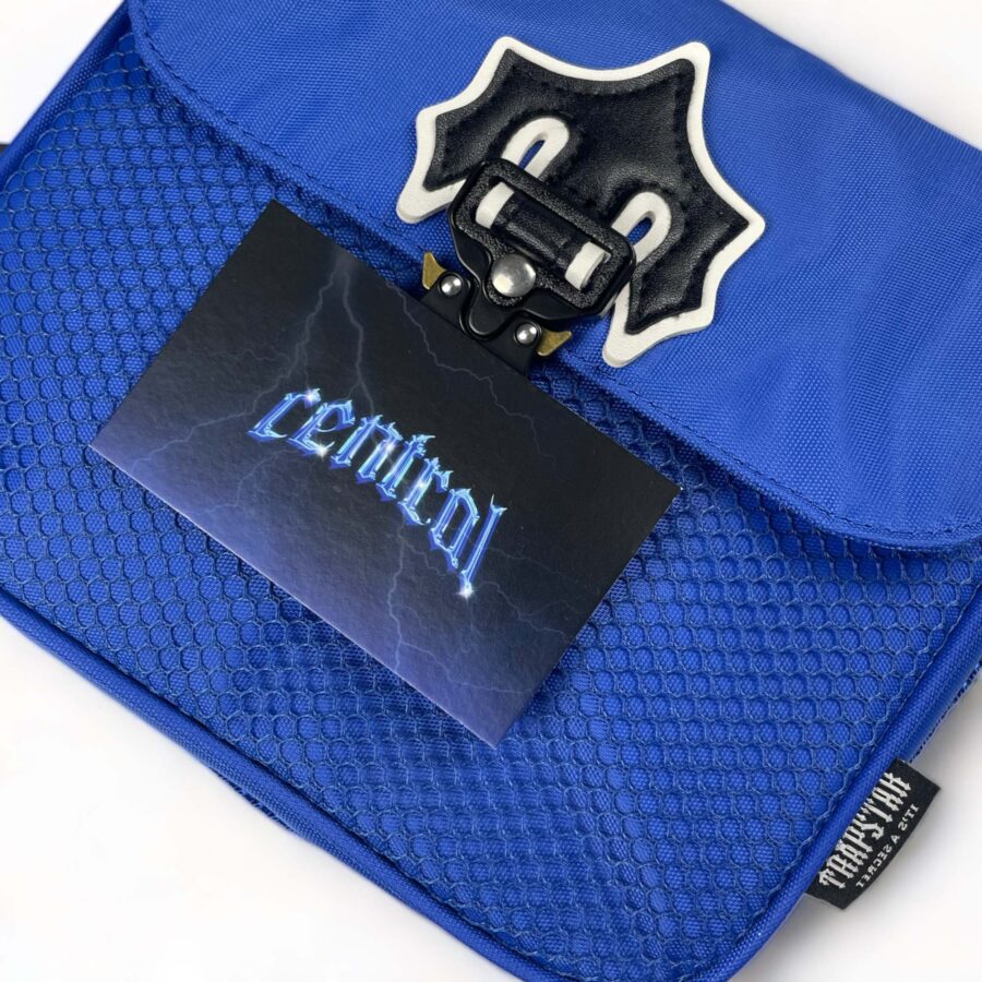 Blue Trapstar Irongate T Crossbody Bag featuring a sleek design and adjustable strap, ideal for everyday use.