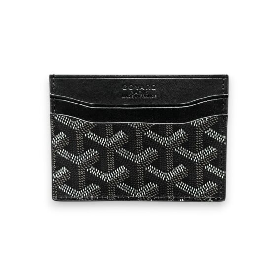 Black Goyard card holder by Central ae featuring the iconic logo and sleek design for stylish organization.