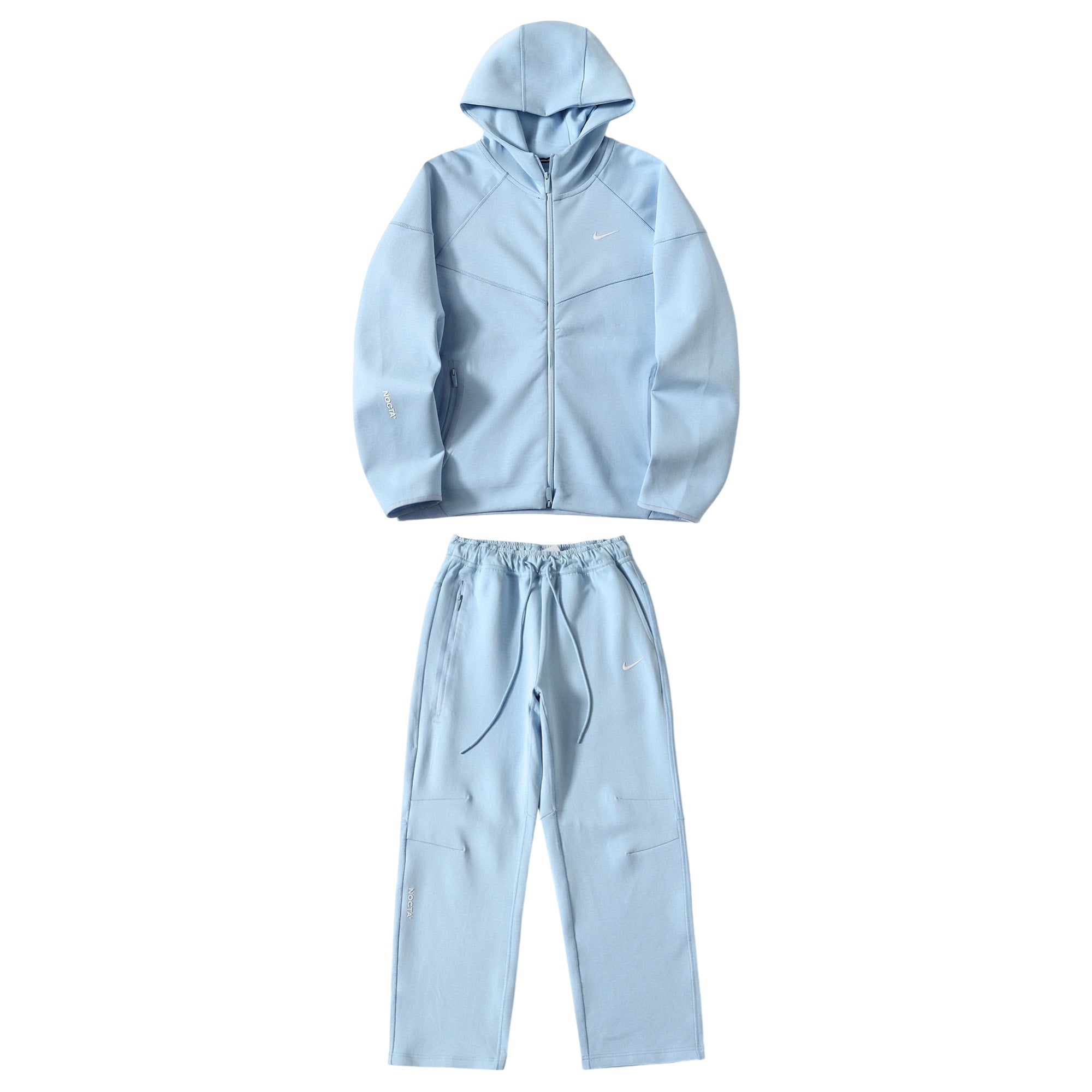 Central ae NOCTA Tech Fleece hoodie and pants set in a cozy, stylish design, showcasing fabric texture and fit.