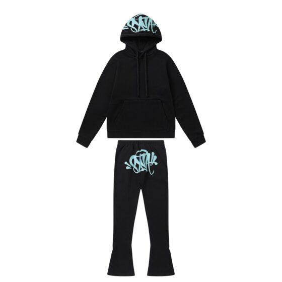 Black and blue Central ae Syna World tracksuit set featuring a hoodie and pants in size S.