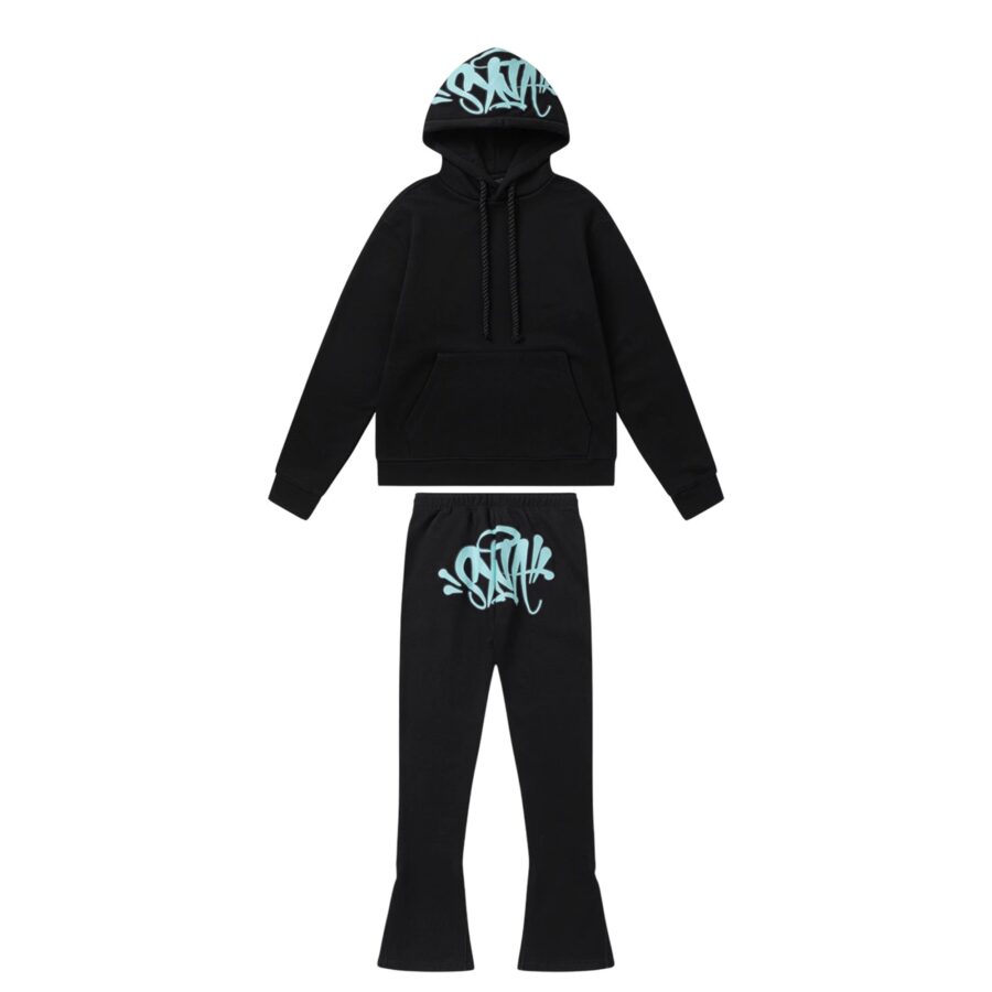Black and blue Central ae Syna World tracksuit set featuring a hoodie and pants in size S.