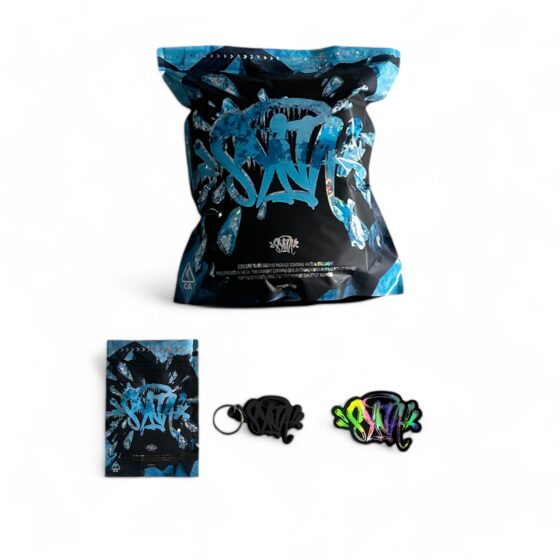 Central ae black and blue Syna World tracksuit featuring a hoodie and pants set, displayed on a neutral background.