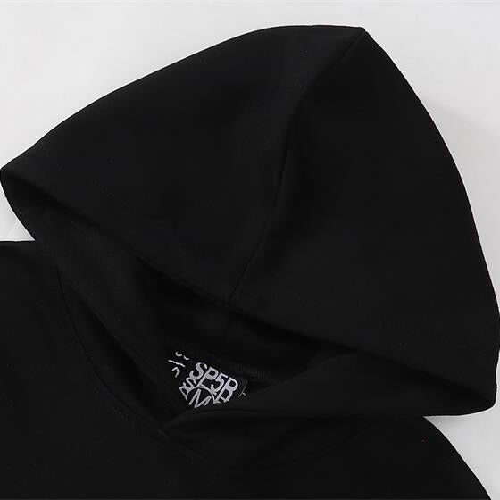 Central ae Sp5der Web Hoodie in black, featuring a spider graphic on the front and a cozy hood with drawstrings.