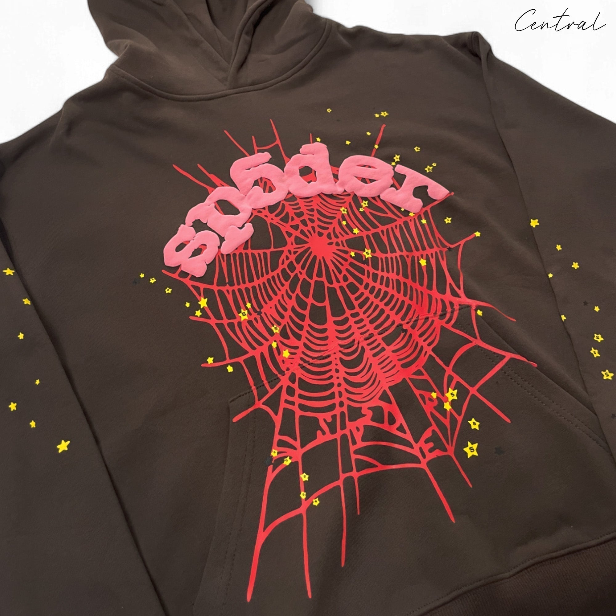 Central ae Sp5der Web Hoodie featuring a unique spider web graphic on a cozy, stylish design.