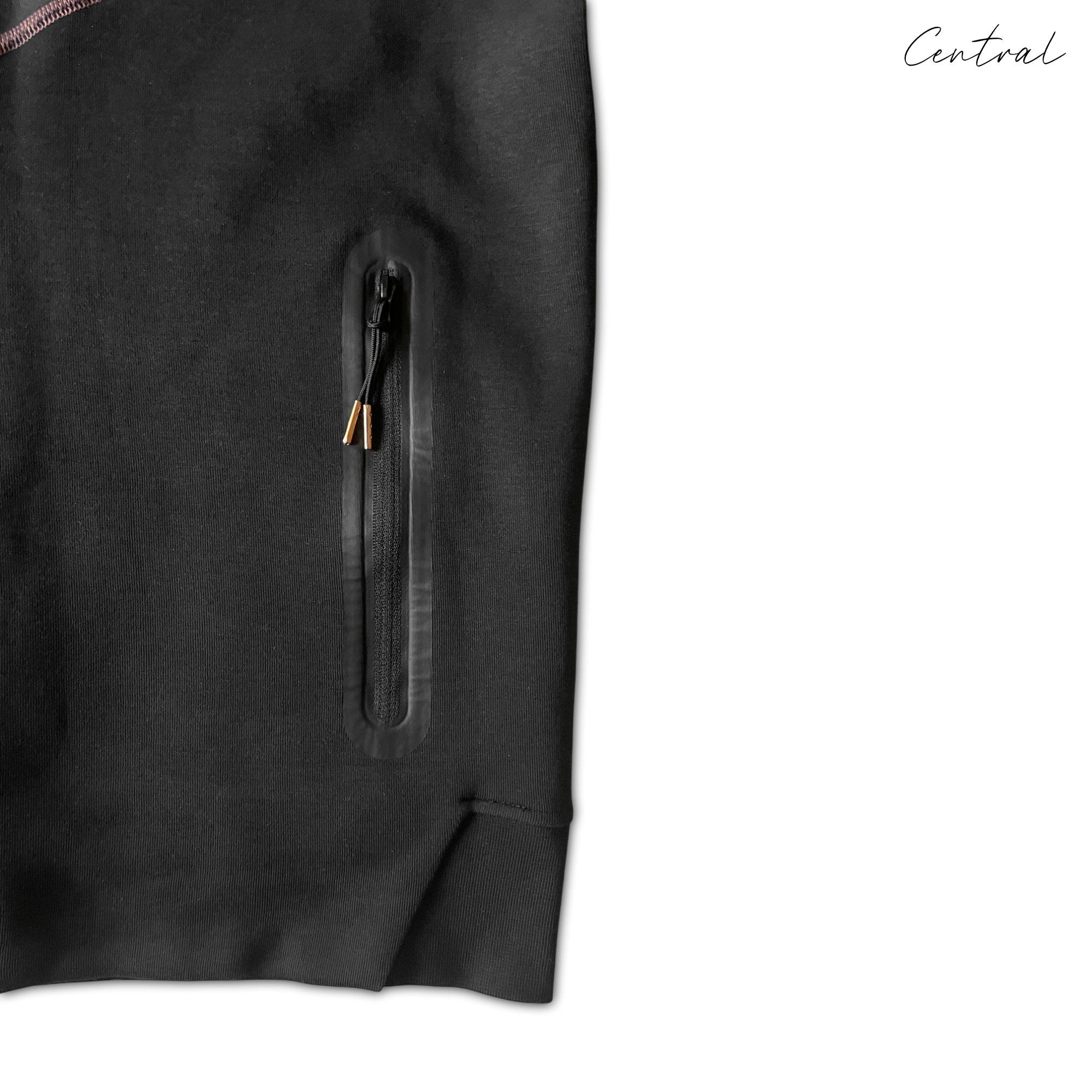 Nike x Central Cee Tech Fleece in black with logo detailing and a relaxed fit, ideal for casual wear and comfort.