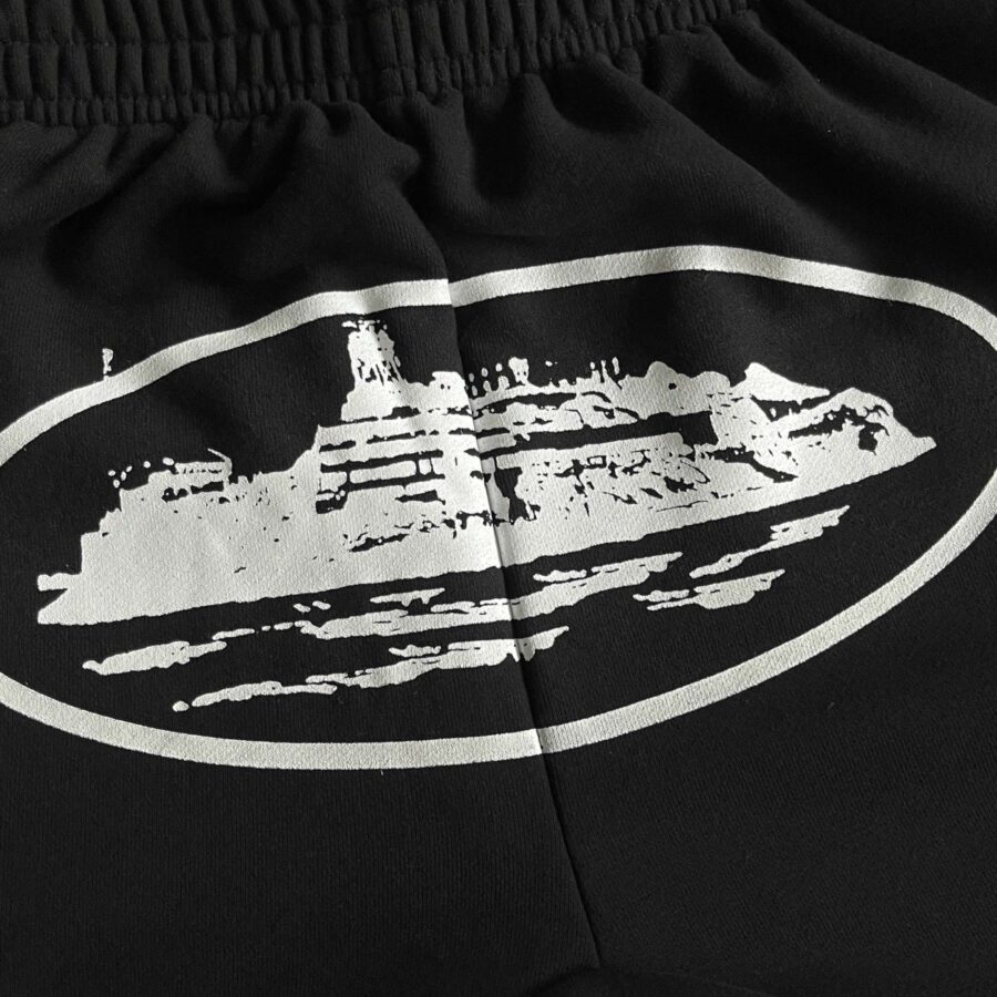 Black Corteiz Alcatraz sweatpants featuring a relaxed fit and elastic waistband, perfect for casual wear.