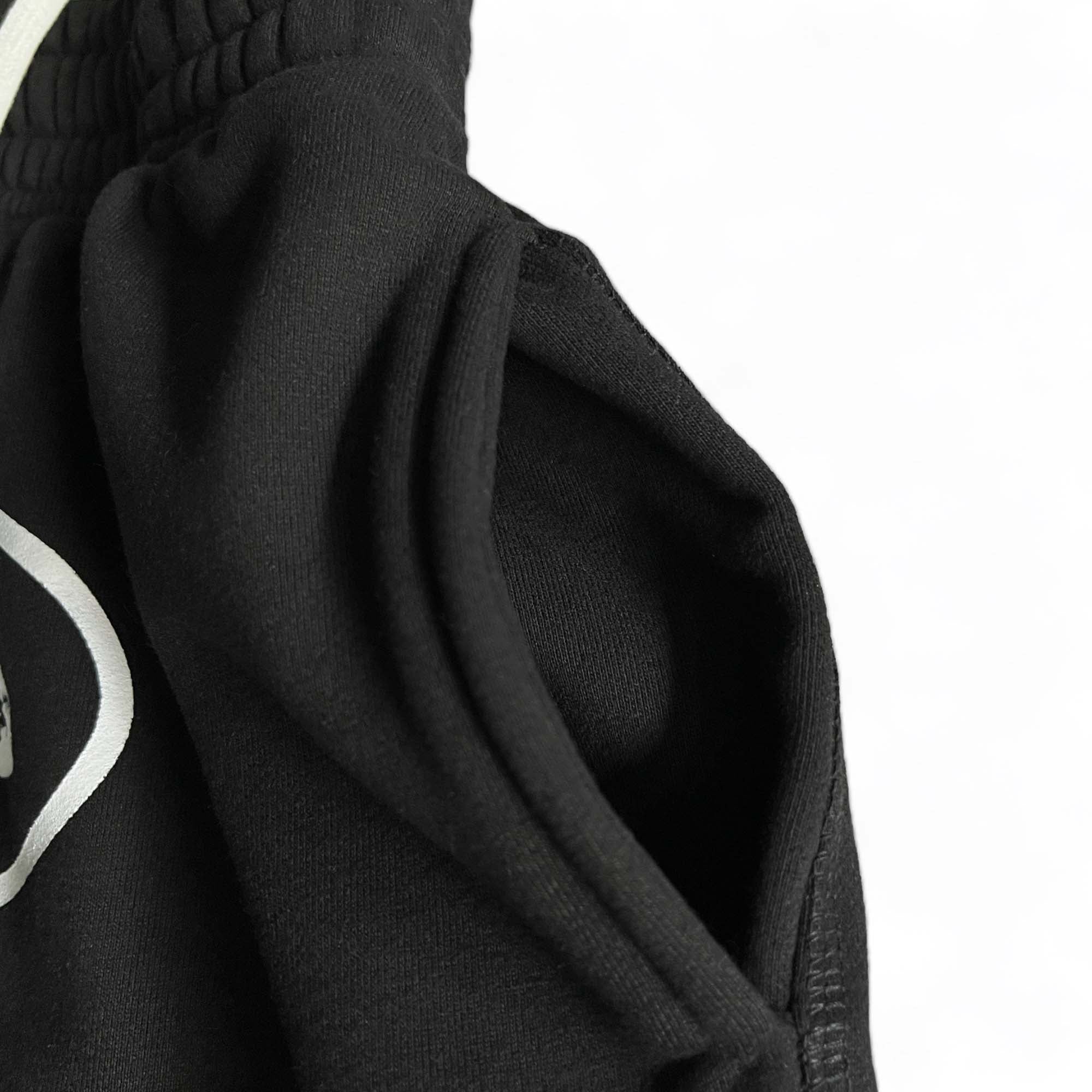 Black Corteiz Alcatraz sweatpants featuring a relaxed fit and elastic waistband, perfect for casual wear.