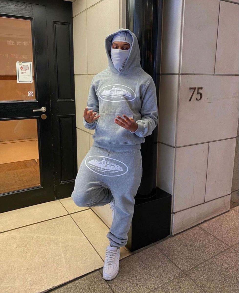 Gray Corteiz Alcatraz sweatpants featuring a relaxed fit and elastic waistband, perfect for casual wear.