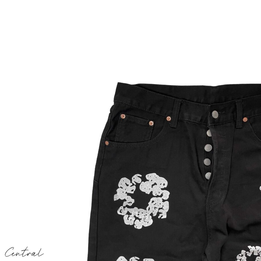 Denim Tears Levi's The Cotton Wreath Jeans in blue denim with a unique wreath design and classic five-pocket style.