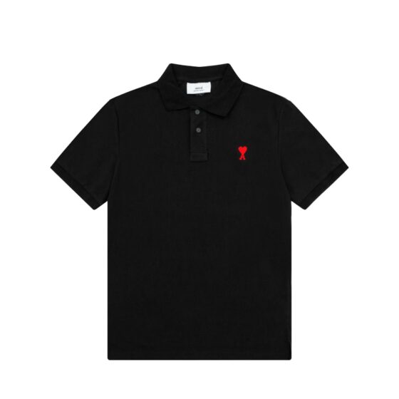 Ami Paris ADC embroidered polo shirt in navy with logo detail on chest, short sleeves, and classic collar.