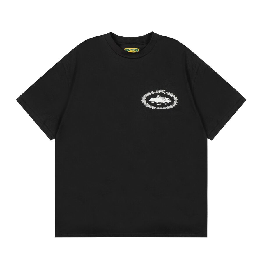 Corteiz x BBK Royale Tee in black featuring bold graphic design, crew neck, and short sleeves from Central Ae.