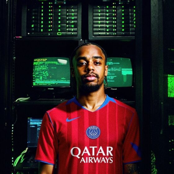 Paris Saint-Germain 25-26 third kit in player version, featuring team colors and logo on a sleek athletic design.