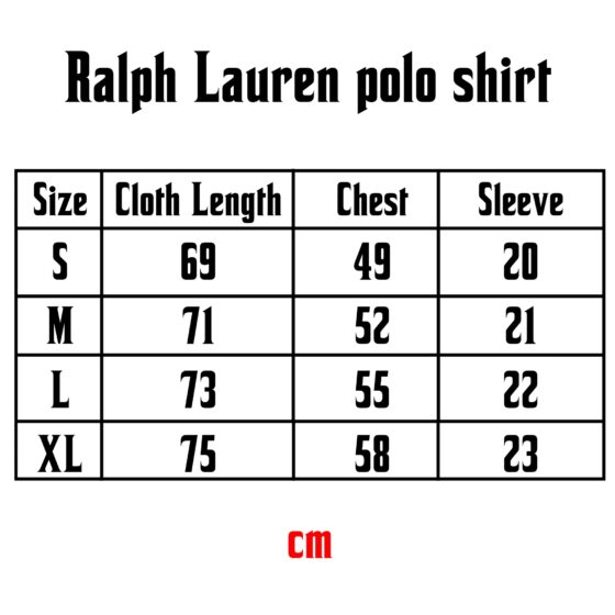 Ralph Lauren white polo shirt size chart with measurements for a perfect fit.