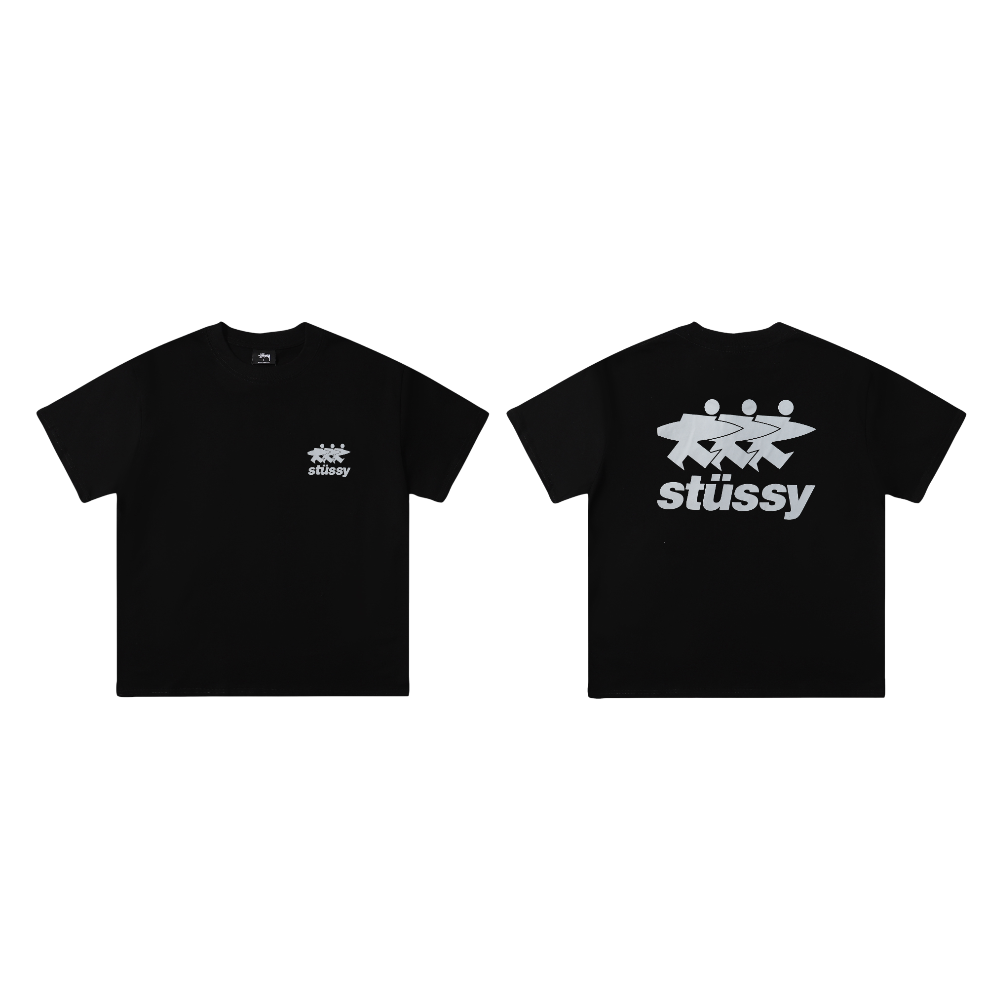 Black Stussy SURFWALK t-shirt featuring a graphic design, short sleeves, and a relaxed fit from Central ae.