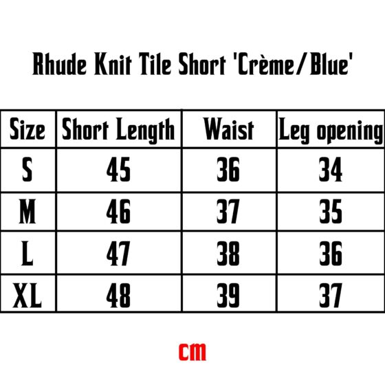 Rhude Knit Tile Shorts in Crème and Blue with a stylish design, showcasing fabric texture and pattern details.