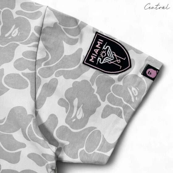 BAPE x Inter Miami white camo T-shirt featuring a unique camouflage design by Central ae.