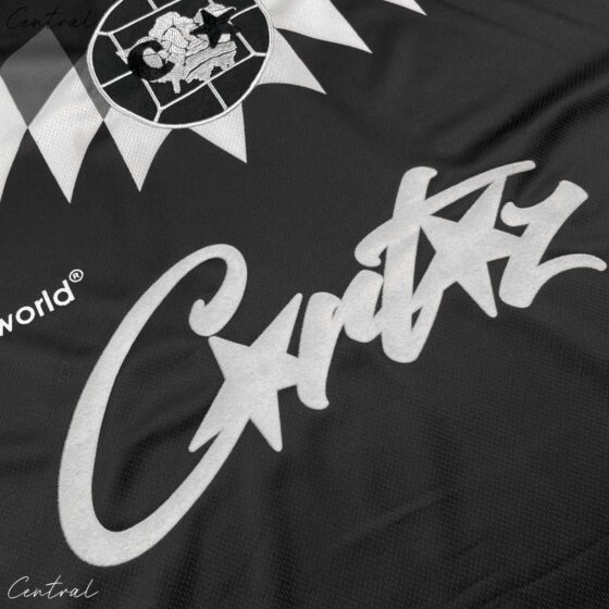 Black Corteiz Club RTW football jersey t-shirt featuring a sleek design with the brand logo prominently displayed.