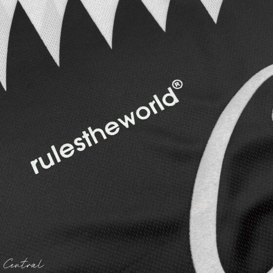 Corteiz Club RTW black football jersey t-shirt by central ae, featuring a sleek design and sporty style.