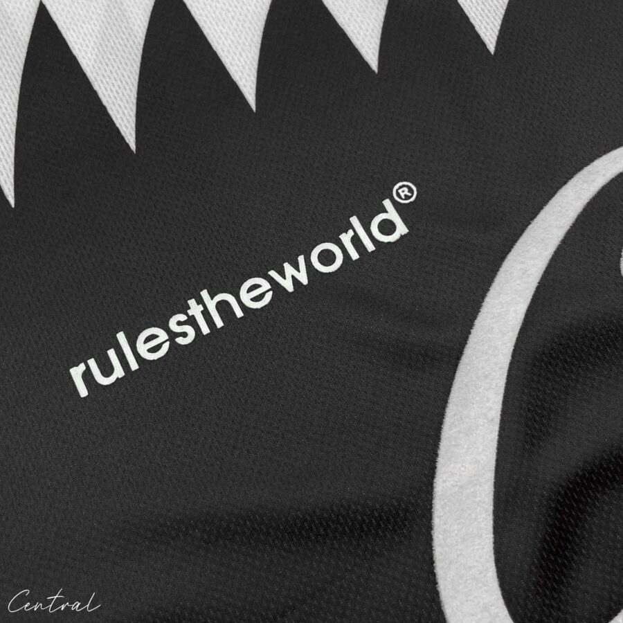 Corteiz Club RTW black football jersey t-shirt by central ae, featuring a sleek design and sporty style.