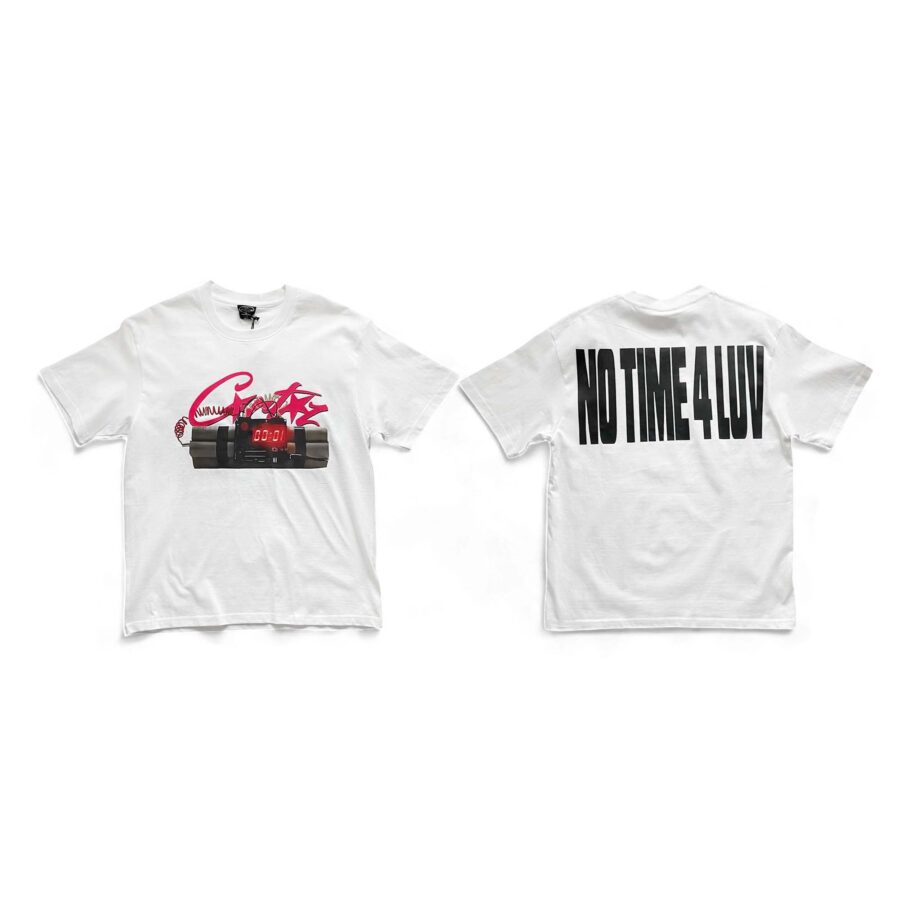 Central AE Corteiz No Time 4 Luv T-shirt, black cotton tee with logo and graphic front design, casual streetwear style.