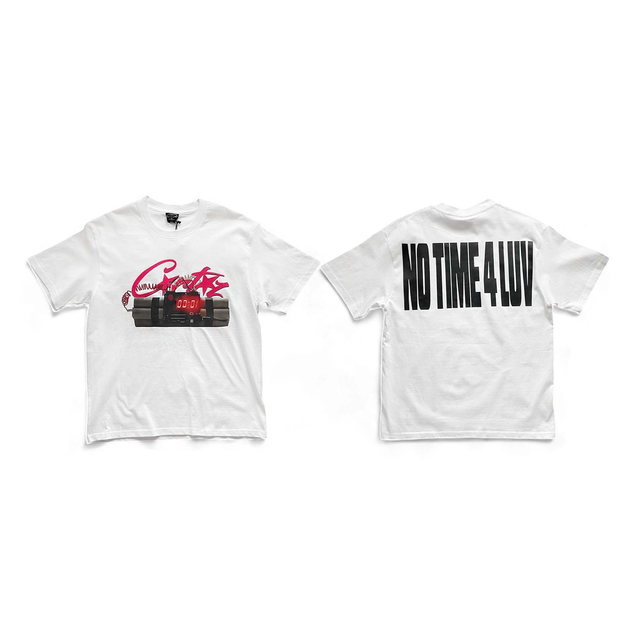 Central AE Corteiz No Time 4 Luv T-shirt, black cotton tee with logo and graphic front design, casual streetwear style.