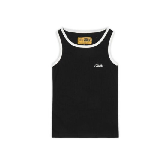 Corteiz tank top in black, featuring a relaxed fit and Central ae branding on the front.