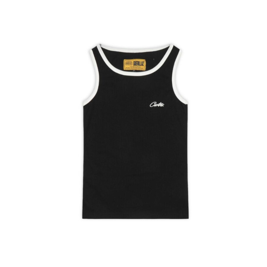 Corteiz tank top in black, featuring a relaxed fit and Central ae branding on the front.